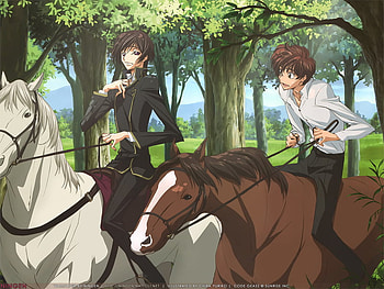 lelouch and Suzaku, outside, anime, fun, boys HD wallpaper
