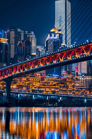 City Lights, Cities, Water, Architecture, Night City, Bridge, Megapolis, Megalopolis HD phone wallpaper