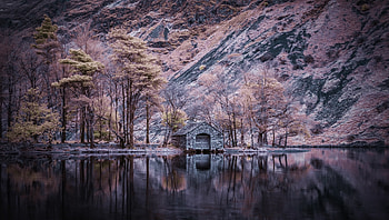 Lake Reflection, nature, reflection, lake, cabin HD wallpaper