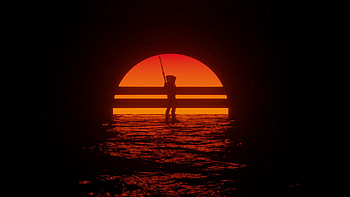 Sunset, Art, Silhouette, Cyborg HD wallpaper