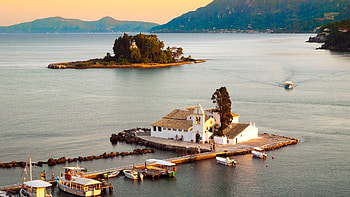 Pontikonisi islet, Vlaherna monastery, Ionian Sea, Corfu HD wallpaper
