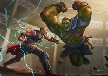Thor Vs Hulk, thor, hulk, artwork, deviantart, superheroes, digital-art, artist HD wallpaper