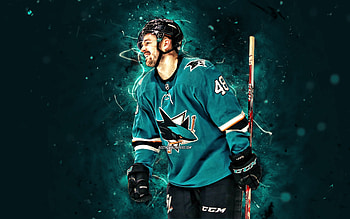 Tomas Hertl, , San Jose Sharks, NHL, hockey players, blue neon lights, USA, Tomas Hertl , hockey, Tomas Hertl San Jose Sharks HD wallpaper