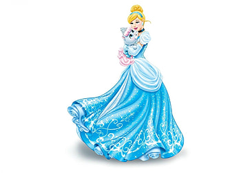 Brie and Cinderella, blue, palace pets, cinderella, blonde, cute, disney, girl, cat, dress, princess, brie HD wallpaper