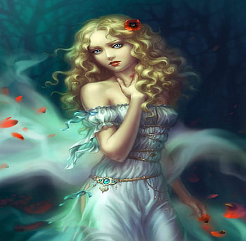 Blue Eyed Lady, fog, flowers, blue eyes, woman HD wallpaper