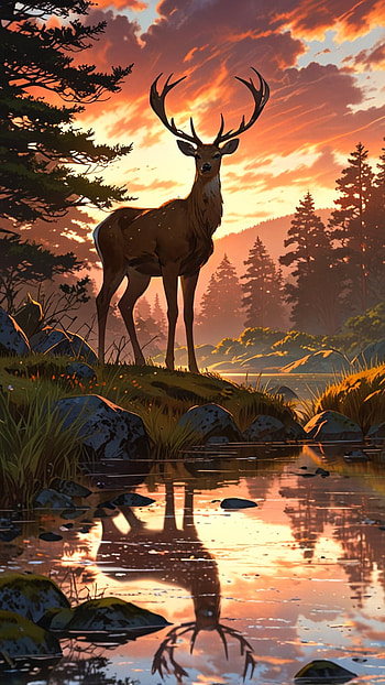 Deer in shining light, Anime, star, Art Abyss, magical, red, red anime HD phone wallpaper