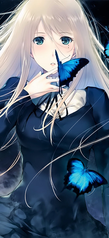 Butterfly Anime Girl, long hair, butterfly, Anime, girl, anime girl HD phone wallpaper