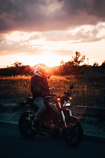 Sunset, Motorcycles, Shine, Light, Motorcyclist, Helmet, Motorcycle HD phone wallpaper