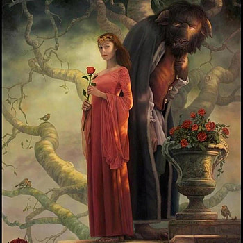 Beauty And The Beast, rose, fantasy, love, girl, beast, beauty, female HD wallpaper