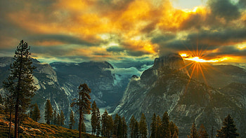 Yosemite NP, California, mountains, valles, colors, trees, clouds, sky, usa HD wallpaper