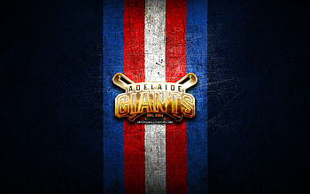 Adelaide Giants, golden logo, ABL, blue metal background, australian baseball team, Adelaide Giants logo, baseball, Australian Baseball League HD wallpaper