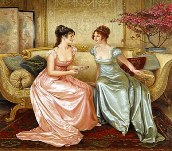 Best Friends Forever, sofa, plant, painting, fans, friendship, women, gowns, screen, pillows HD wallpaper