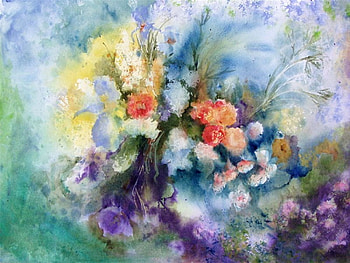 Flower Paintings, blue, purple, yellow, flowers, orange HD wallpaper