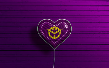 I Love Okayama, , realistic balloons, violet wooden background, Day of Okayama, japaenese prefectures, flag of Okayama, Japan, balloon with flag, Prefectures of Japan, Okayama flag, Okayama HD wallpaper