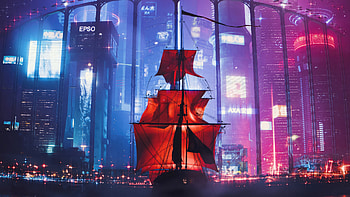 Sailing The Cosmos In Sci Fi, boat, scifi, artist, artwork, digital-art HD wallpaper