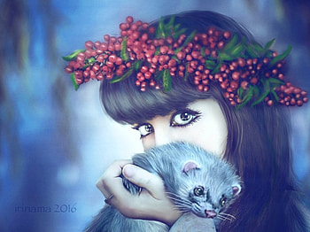 With Ferret, ferret, girl, fantasy, art HD wallpaper
