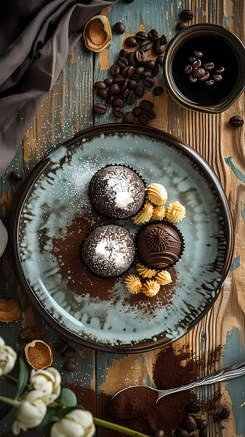 Truffle,flowers,coffee beans and cocoa, coffee, flower, table HD phone wallpaper