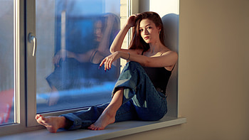 Girl Sitting Alone On Window Side, girls, model, hoot HD wallpaper