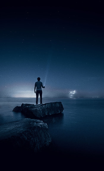 Lake, Canada, Dark, Starry Sky, Human, Person, Loneliness, Mississauga HD phone wallpaper