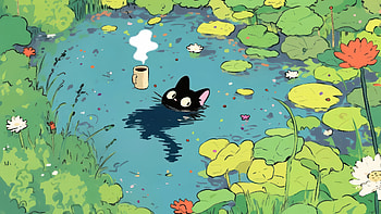 Black Cat Lofi Chill — Coffee Pond, Black Cat, Chill, Lofi, Coffee, Chill Lofi HD wallpaper