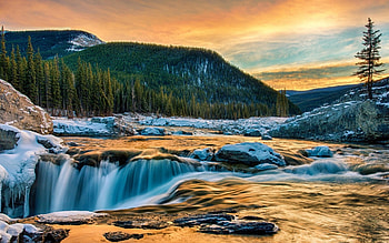 Mountain Waterfall, landscapes, valley, waterfalls, nature, mountains HD wallpaper
