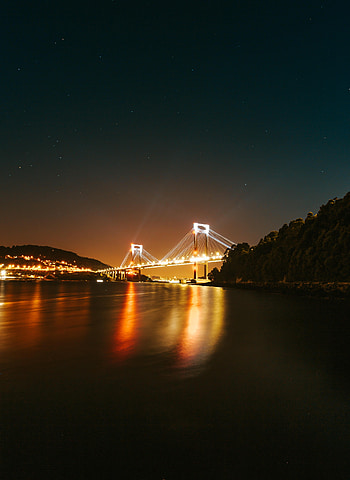 Nature, Sea, Night, Lights, Bridge, Glow HD phone wallpaper