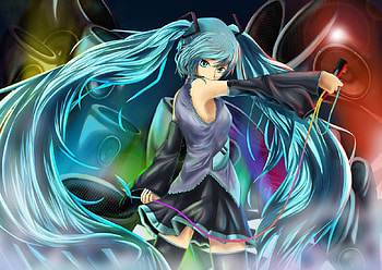 Hatsune Miku, colorful, cute, vocaloid, miku, vocaloids, hatsune, thighhighs, skirt, blue eyes, twintail, blue hair, beautiful, raindow, anime, pretty, lights, micro HD wallpaper