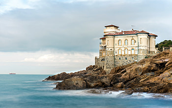 Boccale Castle, Italy, medieval, italy, castle, water, rocks HD wallpaper