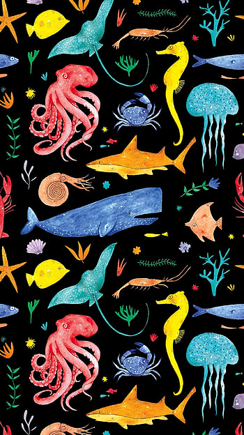 Colorful sea animal patterns, , Vibrant backgrounds, Artistic displays HD phone wallpaper