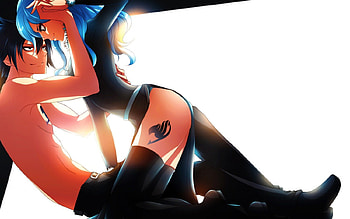 Gray Fullbuster & Juvia Loxar, anime, fairy tail, white background, juvia loxar, blue hair, gray fullbuster HD wallpaper