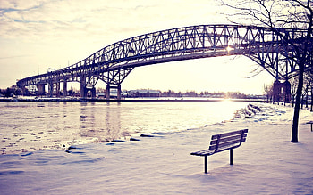 Cities, Winter, Shore, Bank, Shine, Light, Bench, Mos, Sos HD wallpaper