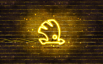Skoda yellow logo, , yellow brickwall, Skoda logo, cars brands, Skoda neon logo, Skoda HD wallpaper