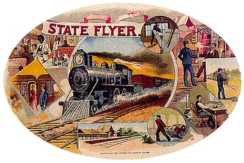 State Flyer, other, train, people, cigar box, folk art HD wallpaper