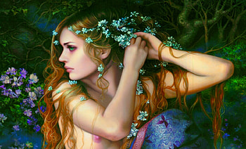 Beauty, art, , beautiful, girl, woman, digital, lamamake, fantasy, flowers, hair HD wallpaper