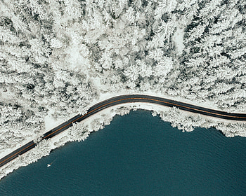 Winter, Nature, View From Above, Lake, Road, Forest HD wallpaper