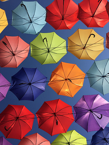 Miscellanea, Miscellaneous, Multicolored, Motley, Decoration, Umbrella, Bottom View, Umbrellas HD phone wallpaper
