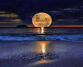 Suspension, night, blue, moon, water HD wallpaper