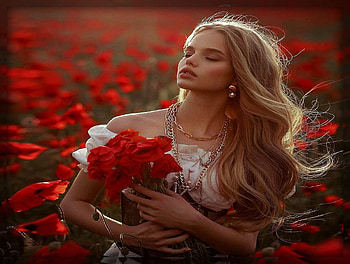 ❀ Poppy meadow ❀, Spring, red, poppies, Girl, Meadow, Blossom, nature HD wallpaper