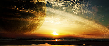Preview sunset, sea, rings, planet HD wallpaper