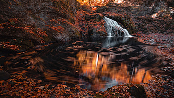 Waterfall, Rocks, Stones, Foliage, Pond, Shore, Autumn HD wallpaper