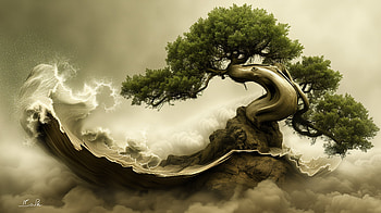 Majestic Bonsai Art, Bonsai Tree, tree, wave, surreal, nature HD wallpaper