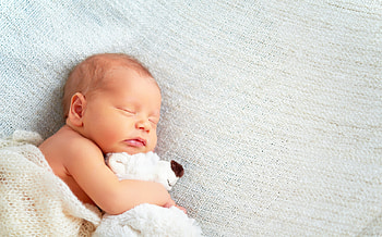 Sleeping baby, toy, white, baby, child, copil, sleep HD wallpaper