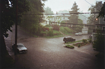 Rain In Small Town, rain, painting, artist, artwork, town, street HD wallpaper
