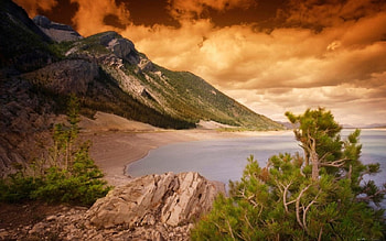 Mountain, grass, nature, tree HD wallpaper