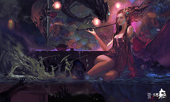 Fantasy girl, pink, fantasy, dark, slightyear, art, girl HD wallpaper