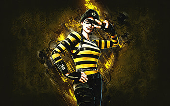 Fortnite Bee Rapscallion Skin, Fortnite, main characters, yellow stone background, Bee Rapscallion, Fortnite skins, Bee Rapscallion Skin, Bee Rapscallion Fortnite, Fortnite characters HD wallpaper