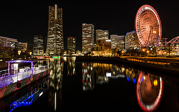 City at Night, night, graphy, city, ferris wheel HD wallpaper