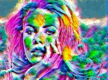 Charlize Theron, blue, colorful, actress, abstract, painting, portrait, pictura, art, girl, hand, woman, cehenot, pink, green, yellow, face HD wallpaper
