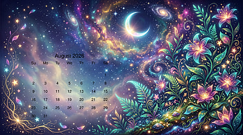 August 2026 Calendar — Celestial Bloom HD wallpaper