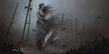 Eight of Swords, wind, art, fantasy, tarot, kamila szutenberg, girl, dark HD wallpaper